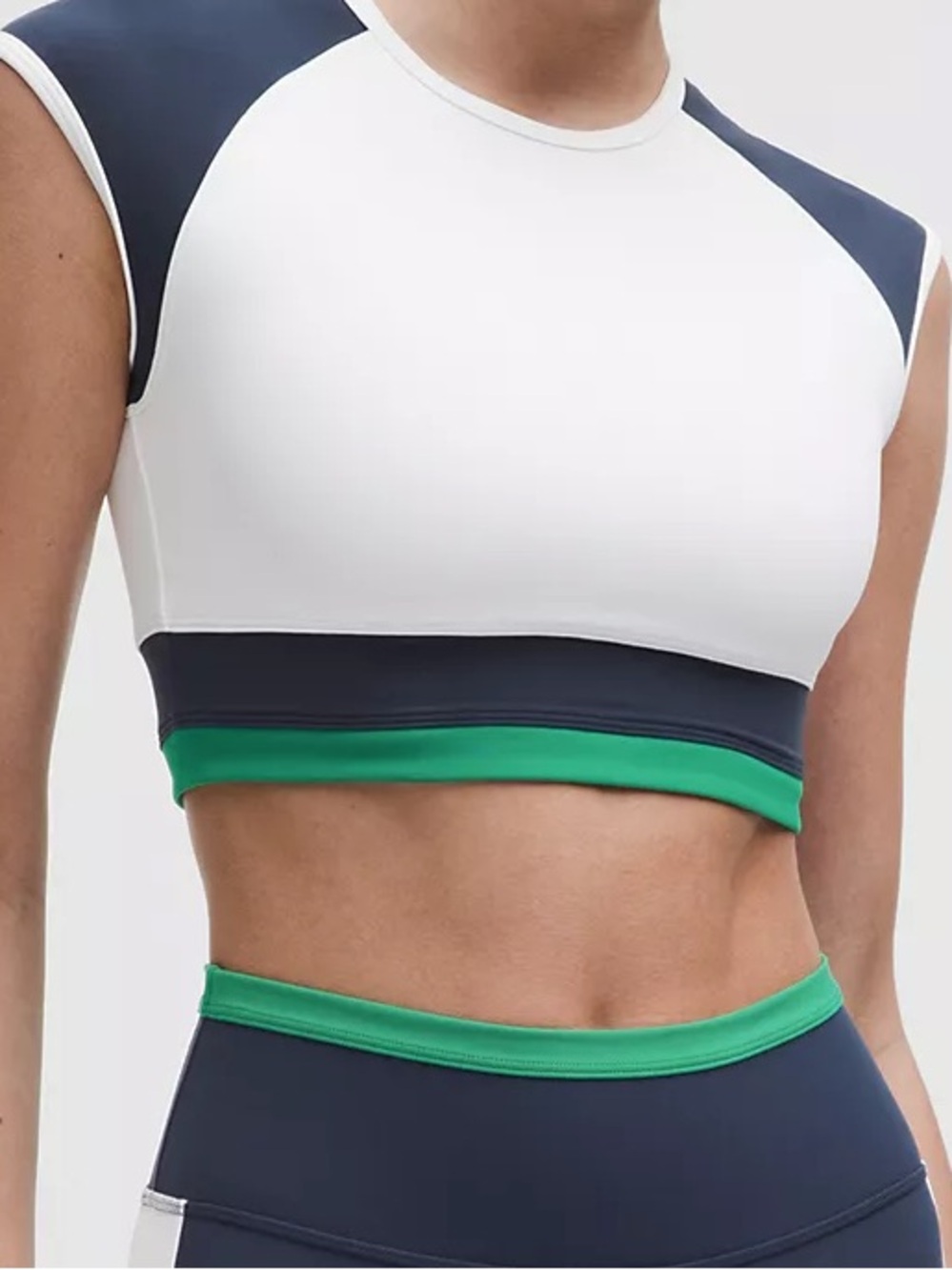 Lululemon White Navy Green Colorblock Crop Tee sz xxs